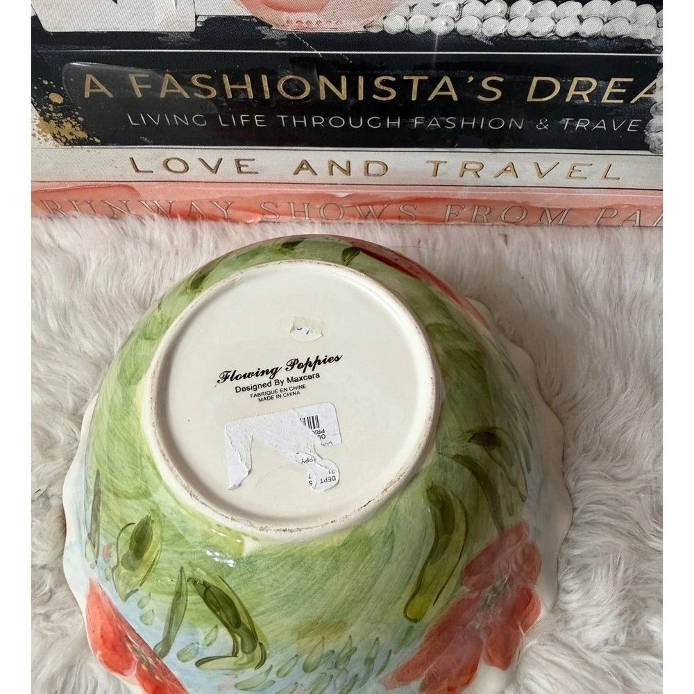 Maxcera Flowing Poppies Ceramic Serving Bowl Farmhouse Decor discontinued